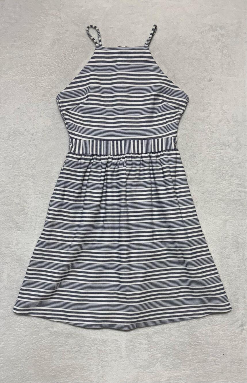 Banana Republic Dress Womens 00P Blue Striped Halter Fit & Flare Pockets